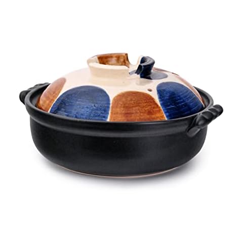 Hinomaru Collection Authentic Japanese Donable Earthernware Hot Pot Casserole Banko Claypot Shabu Shabu Made in Japan 80 fl oz Cover