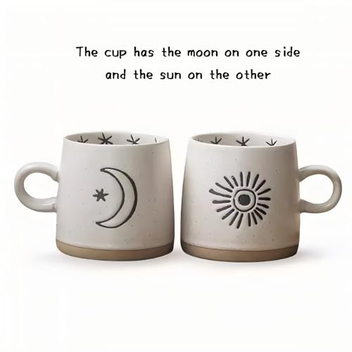 Taza cerámica con diseño de luna y sol, 13.5 oz miniatura 3