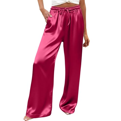 Pantalon d'été en satin anti-chaleur et fluide avec taille élastique XL