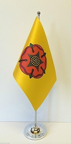Lancashire Red Rose Force Satin Flag with Chrome Base Table Desk Flag Set