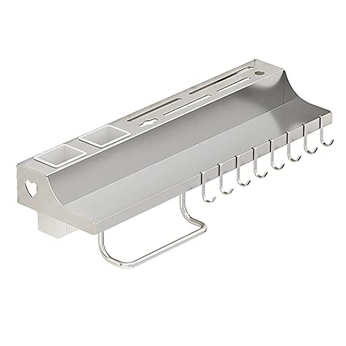 LMHAUSS Organizador de especias montado en la pared con estantes flotantes, ganchos y barra para toallas, solución de almacenamiento para cocina y baño (plateado, 60 cm) Vigorous