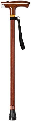 HXZXH Adjustable Quad Cane Lightweight Walking Stick for Men and Women Hand Crutch with T Handle Crutches with LED Light Fashionable Sturdy Stable Wood Color