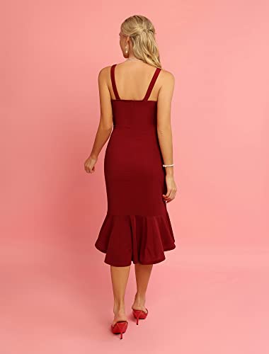 Womens Plus Size Cocktail Party Dress Wine Formal Dresses Ruched Front Bodycon Midi Dress (Red, 2Xl) #TOP2