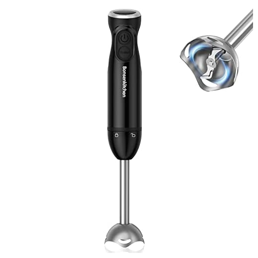 Bonsenkitchen Batidora de Mano 4 en 1, Batidora Multifuncional de Acero Inoxidable de 800 W con Picadora de 500 ml, Vaso Medidor de 600 ml, batidor, agitador de mano, sin BPA (HB8014)