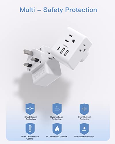 Us To Uk Ireland Travel Plug Adapter, Type G Power Plug Adapter With 3 Outlets 3 Usb Ports(1Usb C), European Travel Plug Adapter For Usa To England London Scotland British Qatar Irish Hongkong, 2 Pack #TOP4