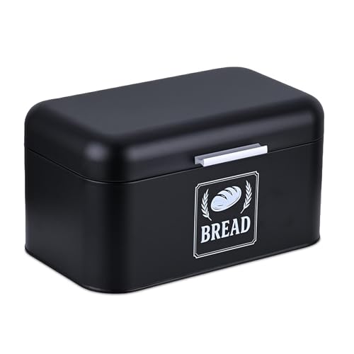 Relaxdays Brotkasten, Brotbox mit Deckel & Griff, HBT: 16,5x30x19 cm, Brot aufbewahren, Brotkiste Retro, Metall, schwarz