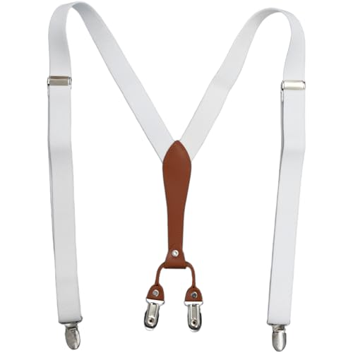 FEESHOW Herren Hosenträger Yförmige Elastische Smoking Hosenträger Con Clip Per Business Prom Smoking Bianco Taglia unica