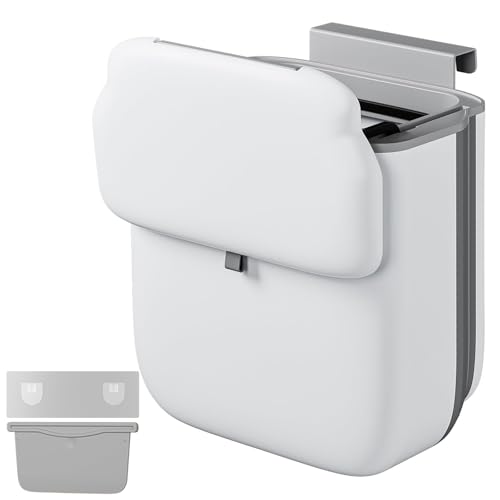 KENPOJO Poubelle de Cuisine Suspendue, Pliable Poubelle Murale 10L Étanche avec Couvercle, PP+TPA, Petite Poubelle Suspension Cuisine Pour Camping, Voiture,...