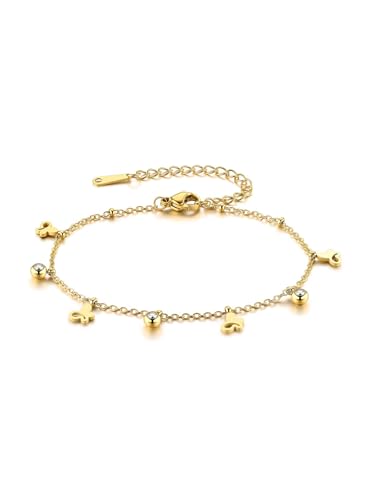 Image of Jovivi Gold Plated Bracelet Dainty Trendy Butterfly Gold Charm Bracelet Wth Shiny Rhinestone Crystal Gold Bracelets Butterfly Jewellery Gifts for Women Ladies Her Birthday Valentines Anniversary
