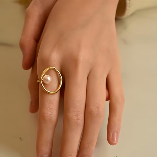 14K Gold Plated Oval Ring for Women Opening Irregular Circel Ring Wedding Jewelry4