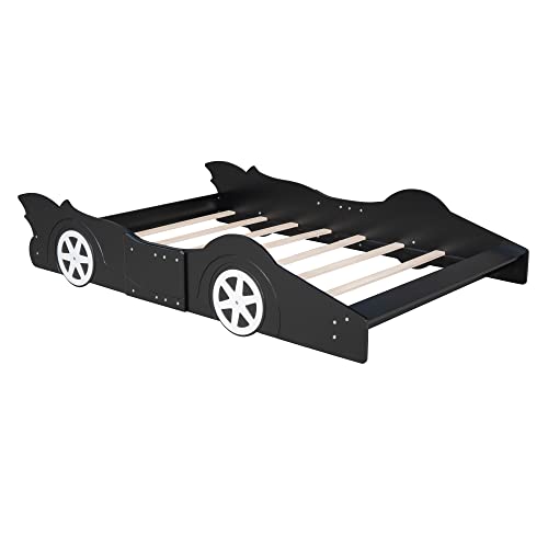 Softsea Full Size Car Bed Frame For Boys, Wood Platform Bed With Wheels For Kids And Toddlers, Race Car Shaped Bed With Wooden Slats, No Box Spring Needed #TOP3