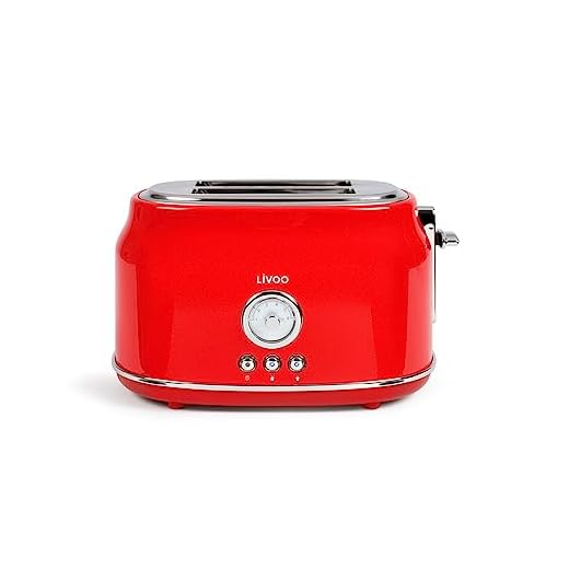 LIVOO Feel good moments - Vintage Stainless Steel 2-Slot Bain Griddle, Retro Red Look | 6 Level Thermostat, Reheheat, Defrost | 815W DOD181 Rojo