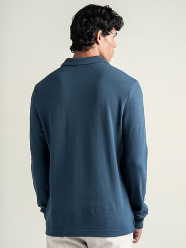 Image of DAMENSCH Statement Popcorn Johnny Collar Full Sleeve Polo with Premium Cotton Blend, Popcorn Texture, Colours by High-IQ Dyes Heavy Weight Fabric T-Shirt for Men
