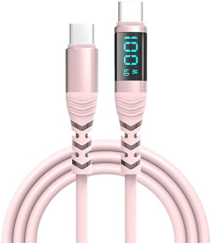 QINKYH USB C to USB C Charging Cable 100W Digital Display Fast Charging Data Sync Cord for Phone 15 Smartphones Tablets Laptops Pink - 4