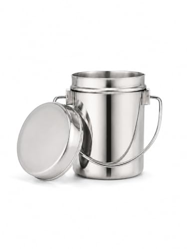 Image of Nyra Stainless Steel Milk Pot /Milk can /Milk Barni /Oil can (with lid and Handle) deep Dabba /Storage Container, Flat Bottom dolu for ghee, Oil, Curd, Grains, pulses /dolchi for Milk -Capacity 1.8Litre