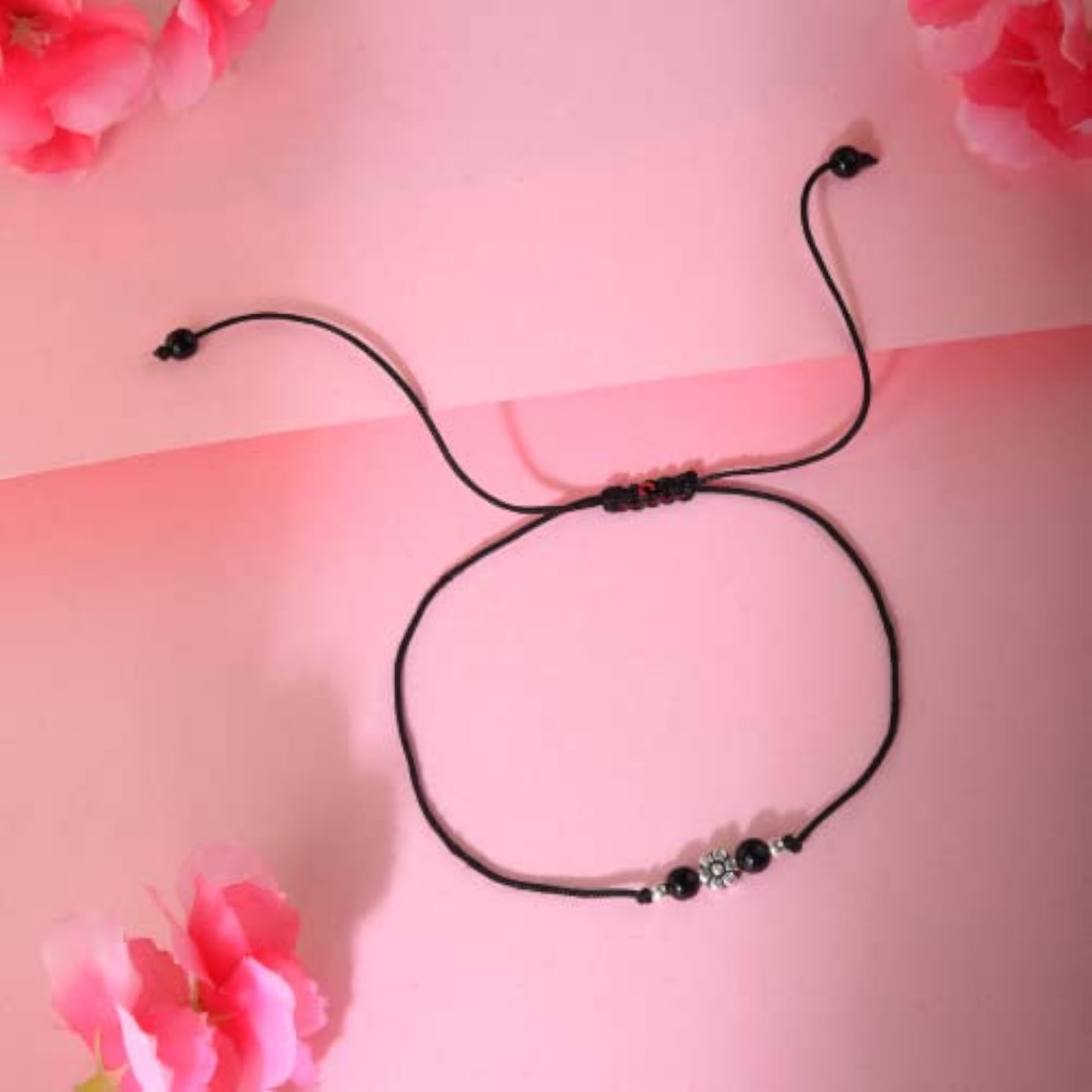 925 Silver Adjustable Anklet with Flower Charms