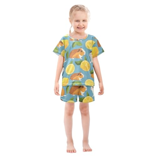 ALAZA Guinea Pig Lemon on Blue Pajamas Short Sleeve 2 Piece Sleepwear Top and Bottom Pajama Set Unisex3