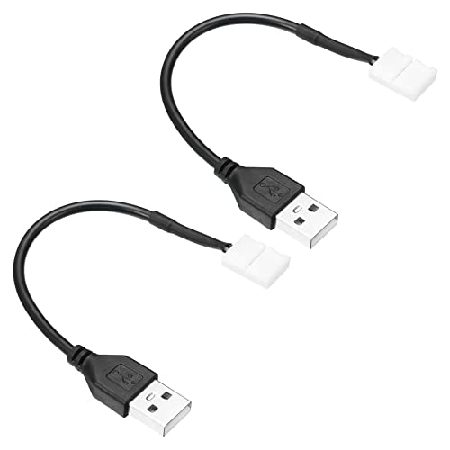 PATIKIL Cavo Connettore per Striscia LED, 10pz USB a 2 Pin Adattatore Rapido Senza Saldatura Prolunga Cavo Alimentazione per Strisce Luminose 3528 8mm di Larghezza