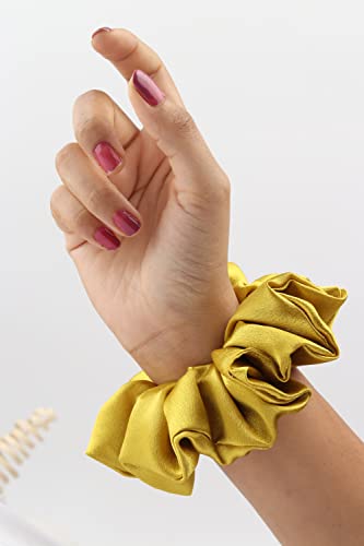 Image of Premium Satin Scrunchies for Women | Hair Bands, Ponytail Holders & Rubber Bands | Oversize, Fluffy, No-Damage Hair Ties | Girls Hair Accessories | Extra Large Size | Pack of 6