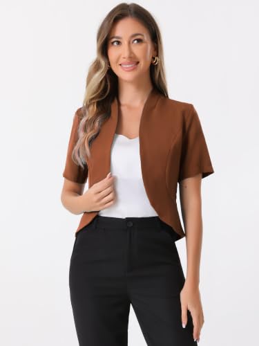 Image of Allegra K Short Sleeve Blazers for Women's Business Casual Open Front Work Cropped Shrug Jacket