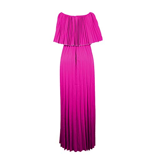 Sexy Strapless Pleated Women Maxi Dress Sleeveless Ruffle Summer Beach Dress Hot Pink #TOP3