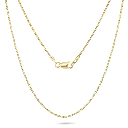 WONRUN 14K Gold Necklaces for Women Gold Box Chain Necklace for Women Gold Necklace for Womens Classic and Effortlessly Cool Box Chain Necklace Chains for Womens 14/16/18/20/22/24/26 in