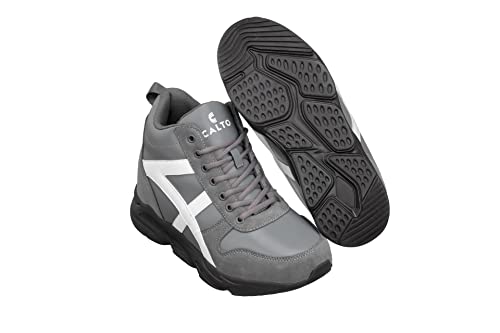 Image of CALTO Men's Invisible Height Increasing Elevator Shoes - Grey /White Lace-up High-Top Hiking Style Sneaker Boots - 3.6 Inches Taller - S22781 - Size 6 D(M) US
