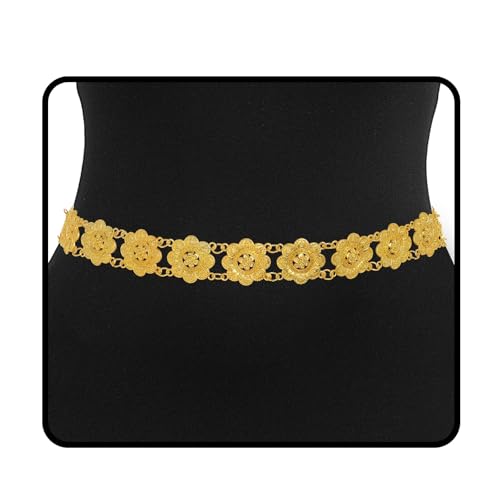 Navoky Boho Gold Belt Women Flower Metal Belts Adjustable Body Link Jewelry for Dress and Jeans