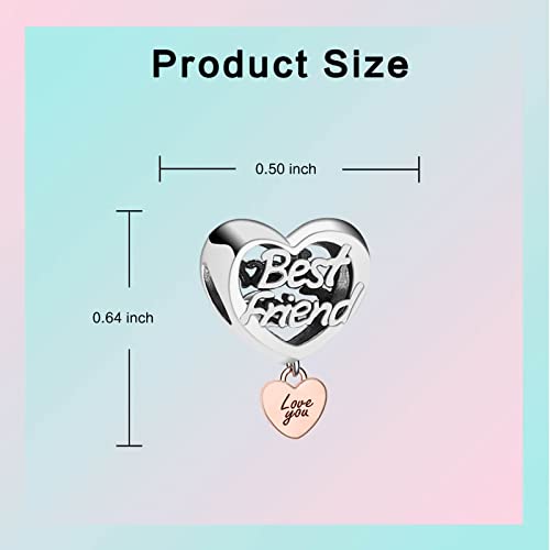 Image of LUXILLA Love You Best Friend Grandma Wife Heart Charm 925 Sterling Silver Charms Fit for Bracelets Necklace Jewelry Gift for Women