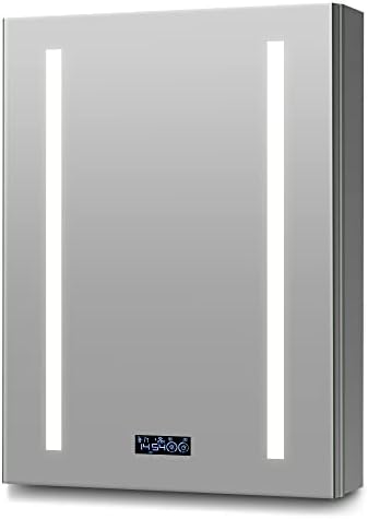 Bathlink LED Medicine Cabinet Mirror for Bathroom, Lighted Medicine Cabinet with Clock, Lighted Medicine Cabinets for Bathroom with Mirror, 18"×26"×5", Defog, Adjustable Light, Right Hinge