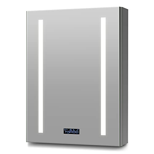 Bathlink Led Medicine Cabinet Mirror For Bathroom, Lighted Medicine Cabinet With Clock, Lighted Medicine Cabinets For Bathroom With Mirror, 18"×26"×5", Defog, Adjustable Light, Right Hinge #TOP3