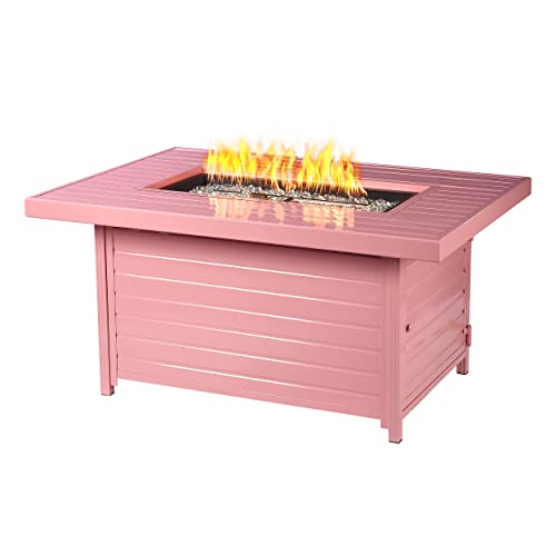 Image of Oakland Living Rectangular 48 in. x 36 in. Aluminum Propane Fire Pit Table, Glass Beads, Two Covers, Lid, 57,000 BTUs in Pink Finish