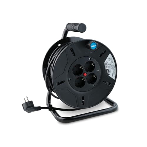 Alargo Enrollable - alargo de 15 m, 3x1,5 mm, Ideal para Electricidad, fácil de Guardar y Transportar, Fabricado en Materiales duraderos.