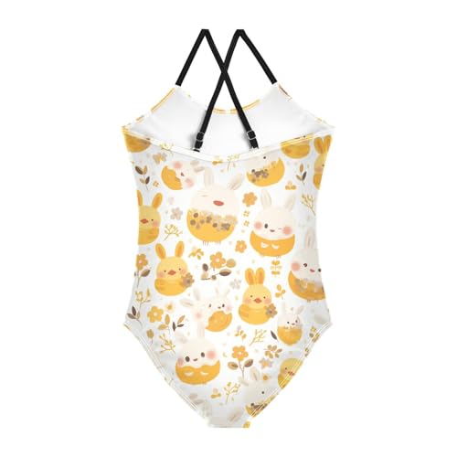KLL Cute Bunny Rabbit Duckling Spring Bloomy Happy Easter Toddler Girl 1 Piece Swim Suit Summer Swimming Suits with2