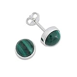 Diese Malachit Silber-Ohrstecker von mantraroma ist aus 925 er Sterlingsilber gefertigt. Der große runde Malachit hat eine Größe von Ø 7 mm. Der gesamte Silberohrring hat eine Größe von 8 mm x 8 mm.