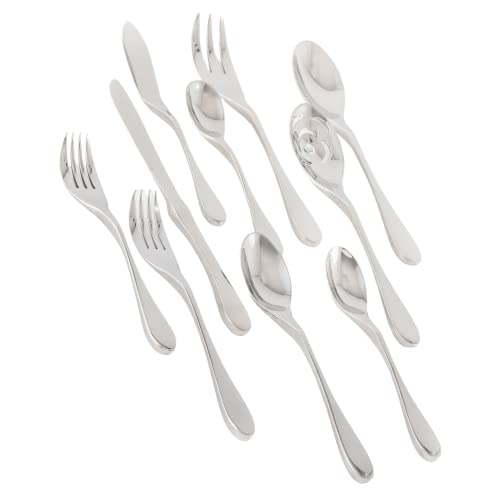 Knork Durable and Stylish Everyday Use, Service for 8 Stainless Steel Flatware Set, 45 piece, Silver Gloss