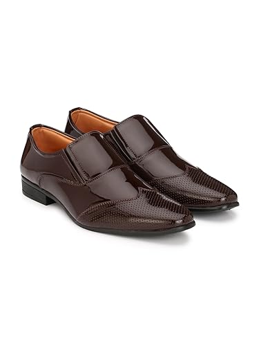 Image of HiREL'S Brogue Patent Shoes Wedding|Lightweight|Comfortable|Soft Cushioned Slip On for Men