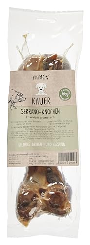 PRIMOX Serrano-Knochen 6 x 300g | Knackiger Kauknochen für Hunde | 100% natürlich | Verträgliches Monoprotein | Ohne Zusätze | Langanhaltenes Kauvergnügen