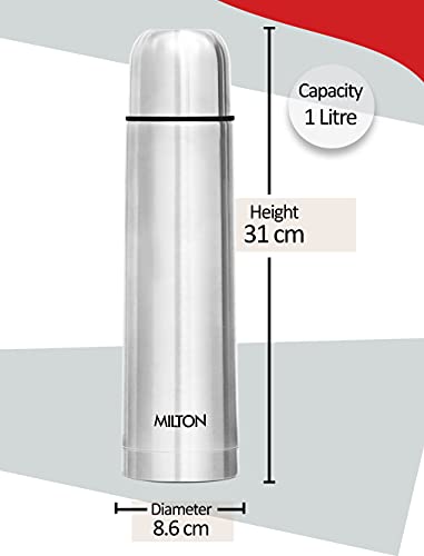 Milton Thermosteel Flip Lid Flask 1000, Double Walled Vacuum Insulated 1000 Ml | 34 Oz | 1 Qt. | 24 Hours Hot And Cold Water Bottle With Cover, 18/8 Stainless Steel, Bpa Free, Leak-Proof | Silver #TOP6
