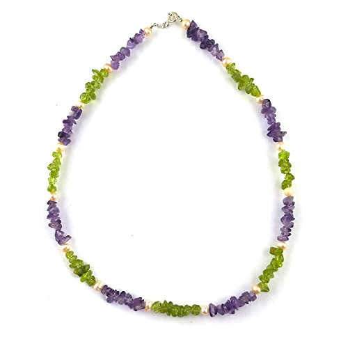Collier améthyste naturelle péridot véritable perles d'eau douce et argent 925 femme