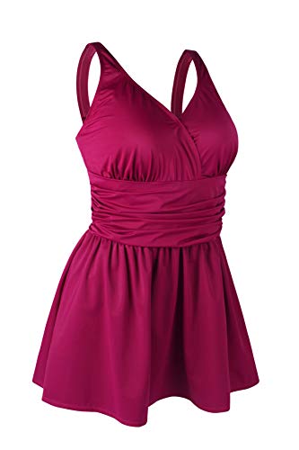 JINXUEER Plus Size Swimsuit Tummy Control Swimwear One Piece Floral Print Swimdress with Flared Skirt for Women2