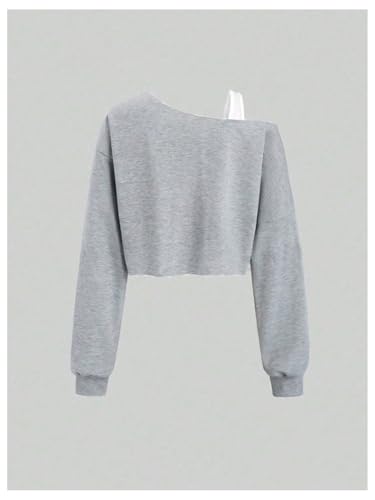 Verdusa Girl's Lightweight Y2k Off The Shoulder Crop Tops Asymmetrical Neck Fall Athletic Sweatshirts2
