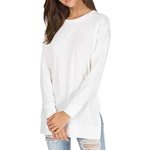 levaca-Womens-Fall-Long-Sleeve-Side-Split-Loose-Casual-Pullover-Tunic-Tops levaca Womens Fall Long Sleeve Sweatshirt Side Split Loose Casual Tunic Tops White L