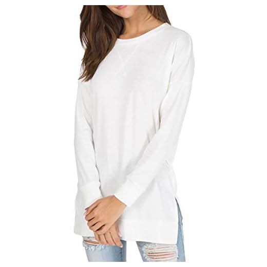Womens Fall Long Sleeve Sweatshirts Side Split Loose Casual Tunic Tops White S