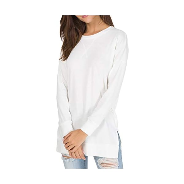 levaca-Womens-Fall-Long-Sleeve-Side-Split-Loose-Casual-Pullover-Tunic-Tops levaca Womens Fall Long Sleeve Sweatshirt Side Split Loose Casual Tunic Tops White L