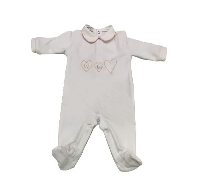 Russo Tessuti Onesie Tutina Baby 3 Cuori Lui-Jo Logo Strass Ricamato Ciniglia Bambino/a-Rosa/Bianco-3 Mesi
