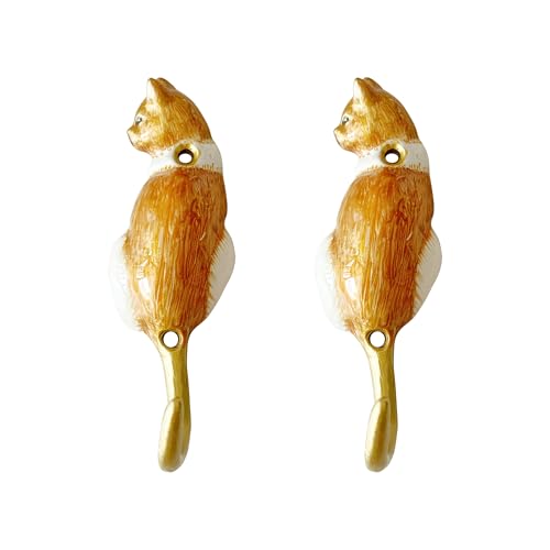 Image of Pasiir 2 Pack Decorative Wall Hooks, Vintage Cat Shaped Metal Wall Hook for Hanging Coats Clothes Keys Hats Towels