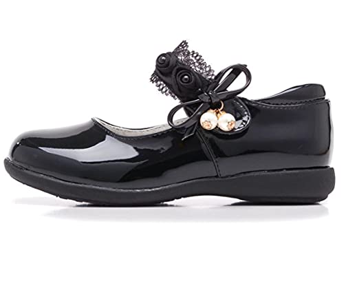 Girl's Casual Mary Jane Ballerina Flats Black School Uniform Oxfords Pearl Strap Dress Shoes2