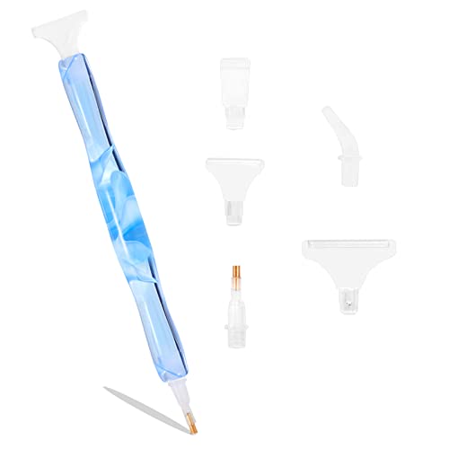 Diamant Malerei Stift, 5D Diamond Painting Punkt Pen mit 5 Stücke Ersatz Stiftköpfe, Kunstharz-Diamant-Malstift für Kunst Bedarf Diamantmalerei Nail Art DIY Dekoration, Blau