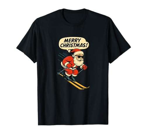 Cool Santa Skiing Merry Christmas Speech Bubble T-Shirt